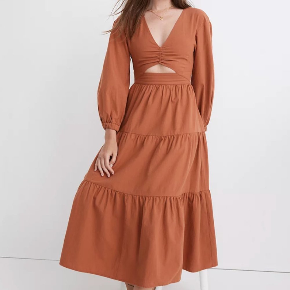 BNWT Madewell Crepe Cutout Midi Dress, Size 00